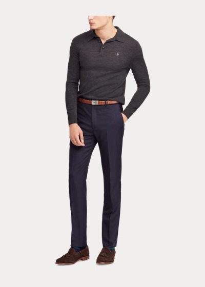 Pantalones Polo Ralph Lauren Hombre Azul Marino - Slim Fit Wool Twill - VDJGK0149